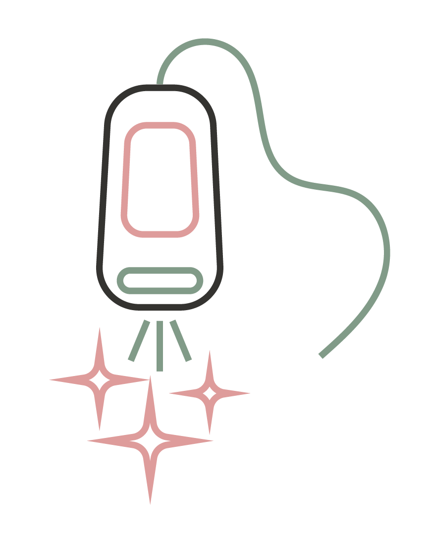 Paradise Medical Maui, Handheld steamer emitting steam and sparkles, connected to a power cord.