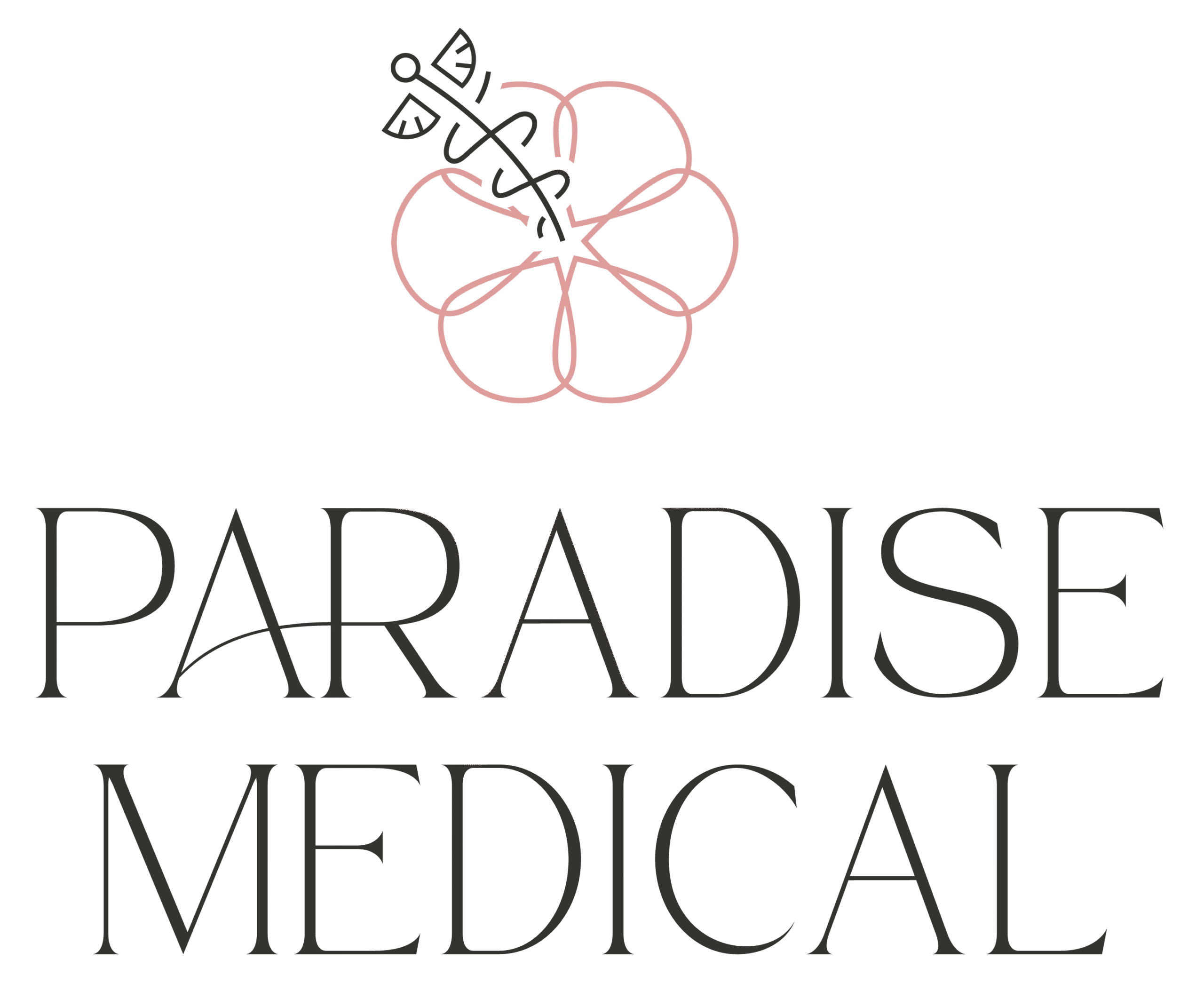 Paradise Medical Maui, Paradise Medical logo: caduceus with flower. Healthcare branding.