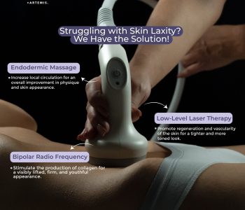 Paradise Medical Maui, T-Shape 2 treatment for skin laxity: Endodermic massage, bipolar radio frequency, and low-level laser therapy.